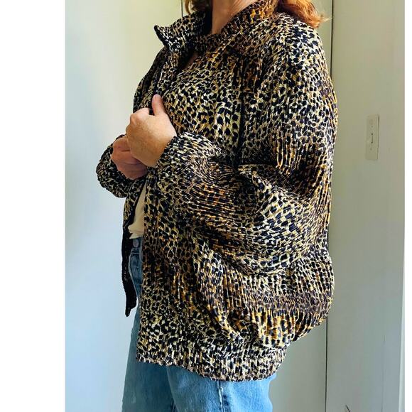 Vintage 80s Animal Print Womens Zipper Jacket/Bomber Micro Pleated Sz L/XL - Picture 10 of 10